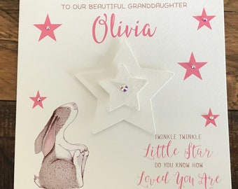 Cute Personalised Watercolour  Girl 1st Birthday Card Daughter, Granddaughter, Goddaughter Niece, 2nd  3rd 4th 5th 6th Pink With Bunny