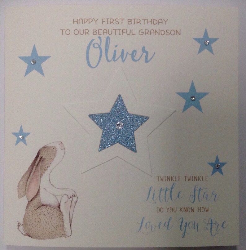 Nephew Grandson Cute Personalised Watercolour 1st Birthday Card Son Brother 2nd  3rd 4th 5th 6th Pink With Bunny