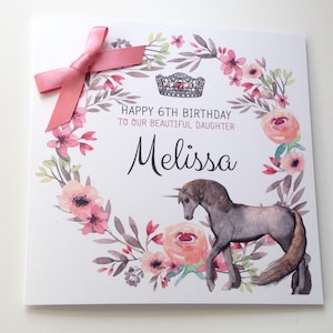 Personalised Unicorn Birthday Card Daughter, Granddaughter, Niece, Goddaughter, Sister, 2nd 3rd 4th 5th 6th 7th 8th 9th