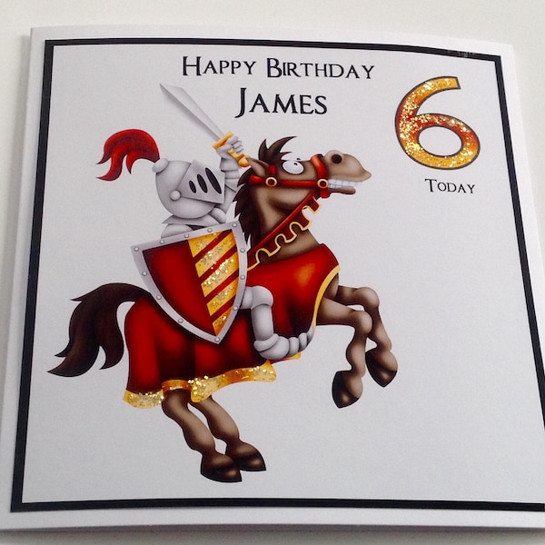 Personalised Knight Birthday Card Son  Grandson, Nephew, Godson, Brother  4th 5th 6th 7th 8th 9th 10th 11th 12th 6 x 6in