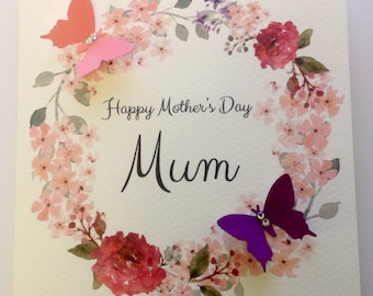 Mother’s Day Card, Mum, Mummy, Nan, butterfly card, Flower Card.