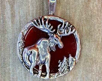 Moose Necklace, Gift for Her, Mothers Day, Animal Lovers Pendant, Scenic Silhouettes Jewelry