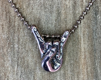 Rock On Necklace,ASL Rock and Roll Hand Gesture Jewelry, Christmas Present, Gift for Music Lovers, Sign Language