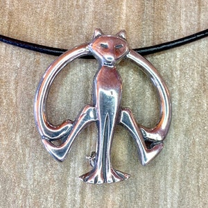 Cat Peace Sign Necklace, Kitty Jewelry, Feline Charm, Gift for Her, Gifts for Cat Lovers, Animals, Cat Lady