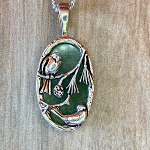 Birds in Pine Necklace, Gift for Bird Lovers Pendant, Scenic Silhouettes Jewelry