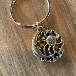 Sun and Moon Keychain, Gift for Her, Mothers Day, Celestial Lovers Pendant, Scenic Silhouettes Jewelry