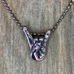 Rock On Necklace,ASL Rock and Roll Hand Gesture Jewelry, Christmas Present, Gift for Music Lovers, Sign Language