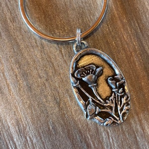 Poppy Flower Keychain, Gift for Her, Mothers Day, Nature Lovers Pendant, Scenic Silhouettes Jewelry