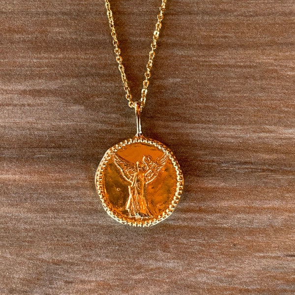 Nike Goddess of Victory Necklace Gold Plated, Greek Mythology Jewelry, Ancient Handmade Coin, Gift for Sports Lovers