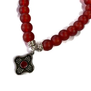 New Mexico Red Zia Symbol Glass Stretch Bracelet, UNM Licensed Charm Jewelry, Gift for Graduate, Student, University of New Mexico Sports