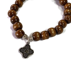 New Mexico Zia Symbol Wood Stretch Bracelet, UNM Licensed Charm Jewelry, Gift for Graduate, Student, University of New Mexico Sports