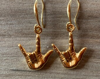 ILove You vergoldete Ohrringe, ASL Liebe Hand Geste Schmuck, Best Friends Geschenke, Frau, Freundin Weihnachtsgeschenk, Geschenk für Sie