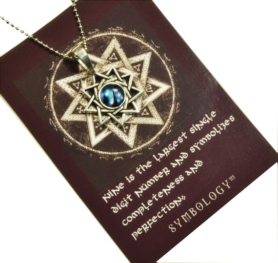 Nine Pointed Star Necklace With Blue Paua Shell Cabochon