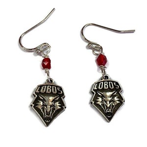 Lobo Chevron Red Crystal Dangle Earrings, UNM licensed, Wolf  Charm, New Mexico Jewelry, Gift for Graduate, Student, University Sports