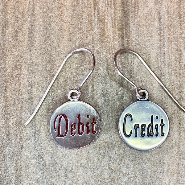 Debit Credit Earrings, Accountant Jewelry Gift, Banker Charm,  Graduation Gift, Gift for Wife, Nerd Gift