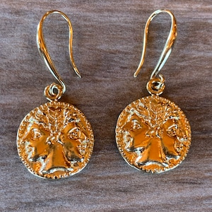 Janus Roman God of Beginnings Gold Plated Earrings, Ancient Mythology Jewerly, Handmade Coin, Gift to Celebrate Past and Future