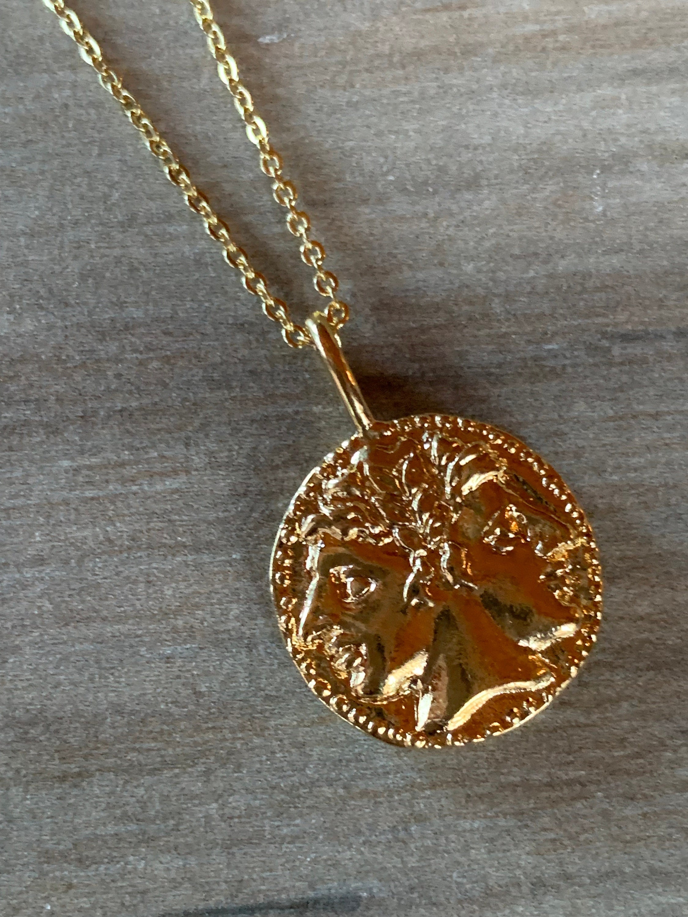Janus Roman God of Beginnings Gold Plated Necklace, Mythology Jewelry, Ancient Handmade Coin, Gift to Celebrate Past and Future