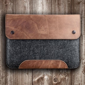 Rustic Microsoft Surface case, leather brown felt anthracite, made to fit image 1