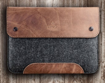 Rustic Microsoft Surface case, leather brown felt anthracite, made to fit