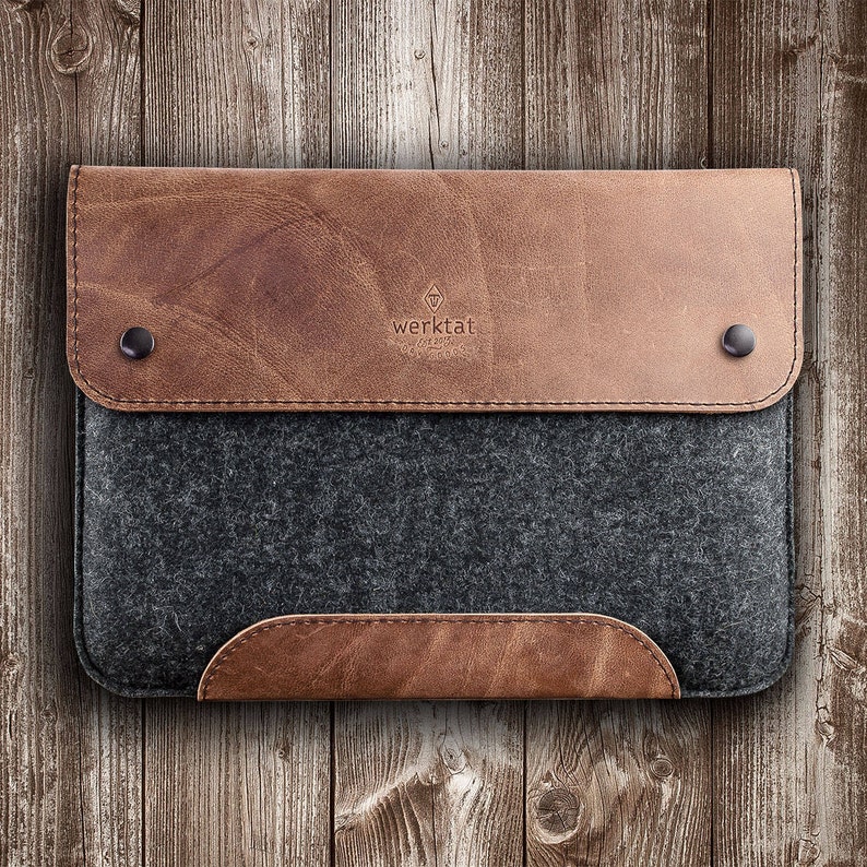 Rustic Microsoft Surface case, leather brown felt anthracite, made to fit image 1