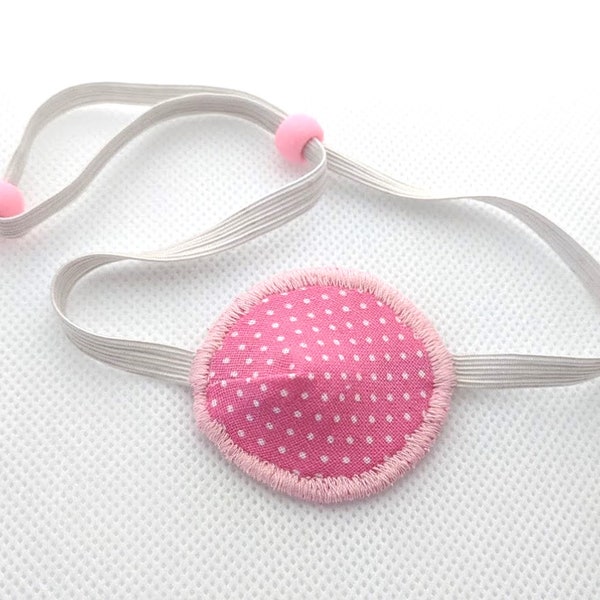 Dog eye patch  100 % cotton fabric pink polka dots.