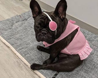 Dog Eye patches pink polka dots- white elastic