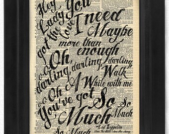 Led Zeppelin, over the hills V1 art print, dictionary Art, Book Art, wall Decor, Wall Art Mixed Media Collage