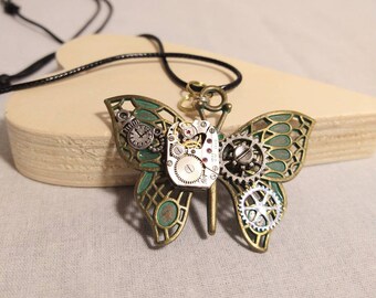 Butterfly necklace, Ethnic punk, Gothic Vintage Watch parts, Cosplay, or unisex gift.