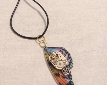 Colorful Butterfly Wing necklace, Ethnic punk, Gothic Vintage Watch parts, Cosplay or  gift.