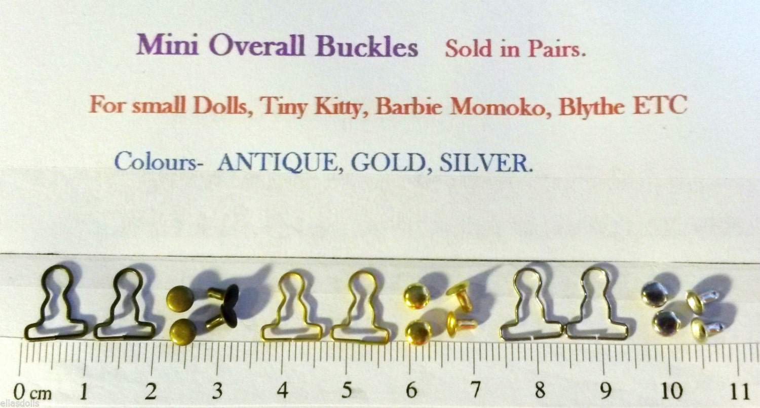 Tiny Metal Overalls Buckles for Small Dolls. Sold in packs of Etsy