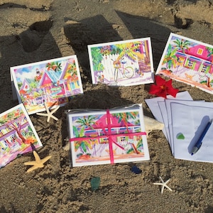 Cartes de correspondance aquarelles Key West, jeu de cartes de voeux vierges, cartes de Noël pour les fêtes, cadeau tropical Key West