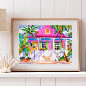 Coastal Home Decor, Key West Florida Wall Art, Tropical Home Decor, Beach House Art, Key West Watercolor Canvas, Coastal Art Prints, Negley