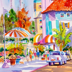 Sarasota Florida Art, St. Armands circle, Sarasota, Tropical print, Coastal Decor, Colorful Art, Watercolor Print, Negley, Tropical Art