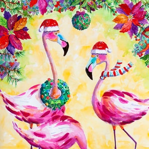 Christmas Flamingo, Flamingo gift, Flamingo Art Print, Holiday Flamingo, Christmas beach gift, Christmas watercolor, Christmas art print