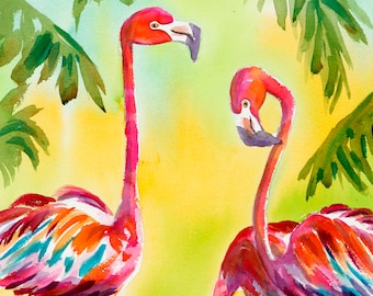 Flamingo Print, Flamingo Watercolor, Flamingo Wall art print, Flamingo Art, Key West Art, Beach Art, Florida Art, Ellen Negley, Colorful Art