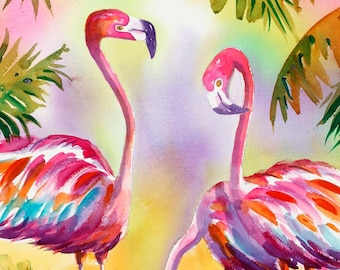 Flamingo decor, Flamingo Art Print, flamingo gift, Flamingo Watercolor, Flamingo Painting, Ellen Negley, Key West Art print, pink flamingo
