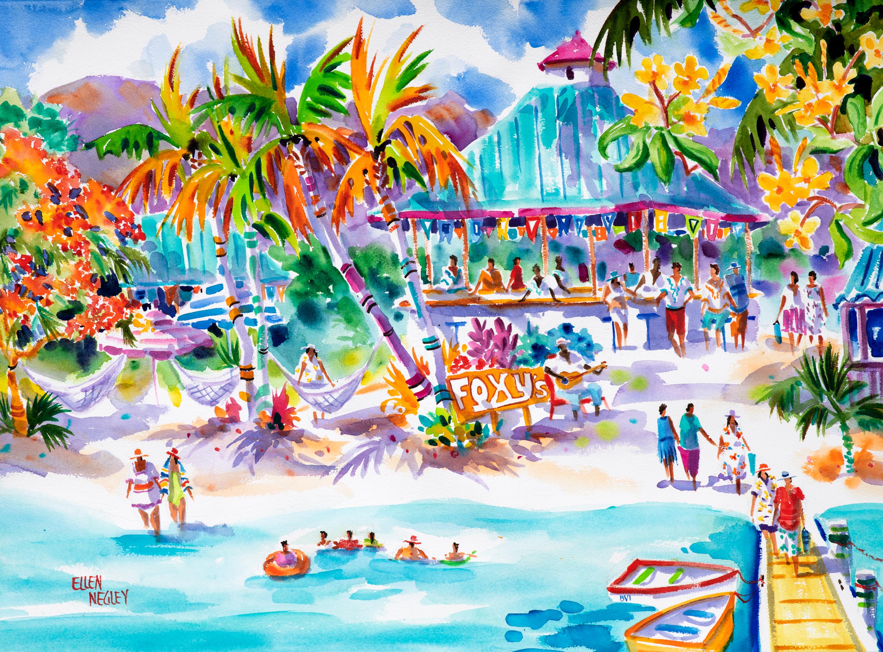 Foxy's Jost Van Dyke, British Virgin Islands Art Print, Tropical