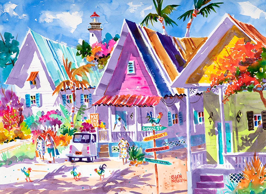 Key West Art, Tropical Wall Art, Key West Canvas, Tabby Cat, Key