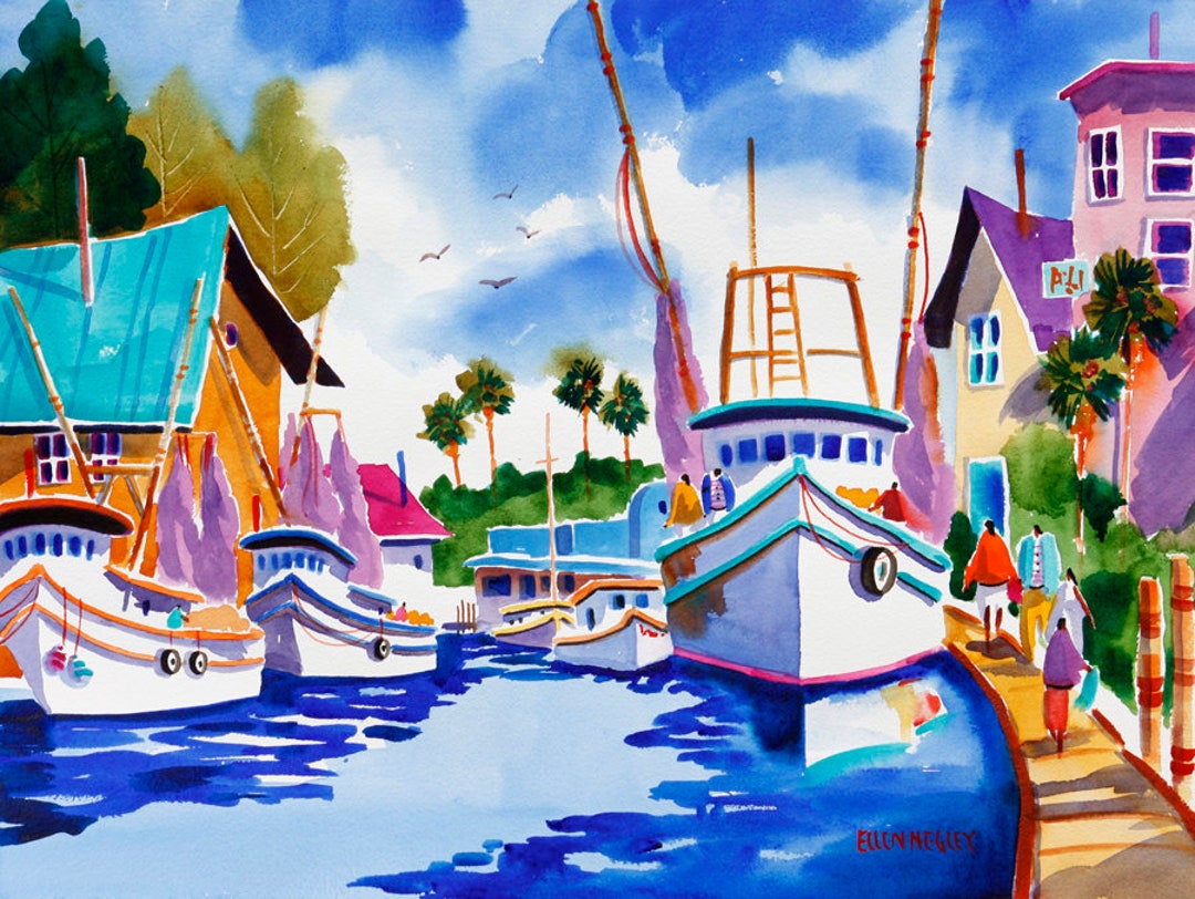 Shrimp Boat Print, Tarpon Springs Florida, Florida Watercolor, Fishing ...