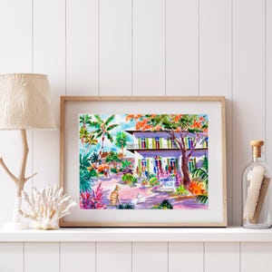 Hemingway House, Key West Art Print, Ellen Negley, Cat Art Print, Key West Watercolor, Key West Art, Tropical Wall Art, Hemingway Cat Art