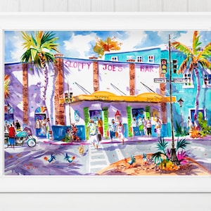 Key West, Sloppy Joe's Bar, Duval Street, Key West Gift, Key West Canvas Art, Key West Chicken Art, Ellen Negley Watercolors