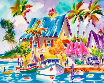 Beach Art Print, Beach Painting, Key West Art, Tropical Watercolor, Island Art, Whimsical art, Colorful Print, Ellen Negley, Florida art,