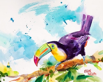 Toucan Painting, Original Watercolor, Ellen Negley Watercolors, Colorful Tropical Bird Wall Art