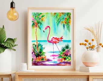 Pink Flamingo Art Print, Flamingo Gift, Flamingo Painting, Flamingo Watercolor Print, Flamingo Canvas Art, Flamingo Lover Gift, Ellen Negley