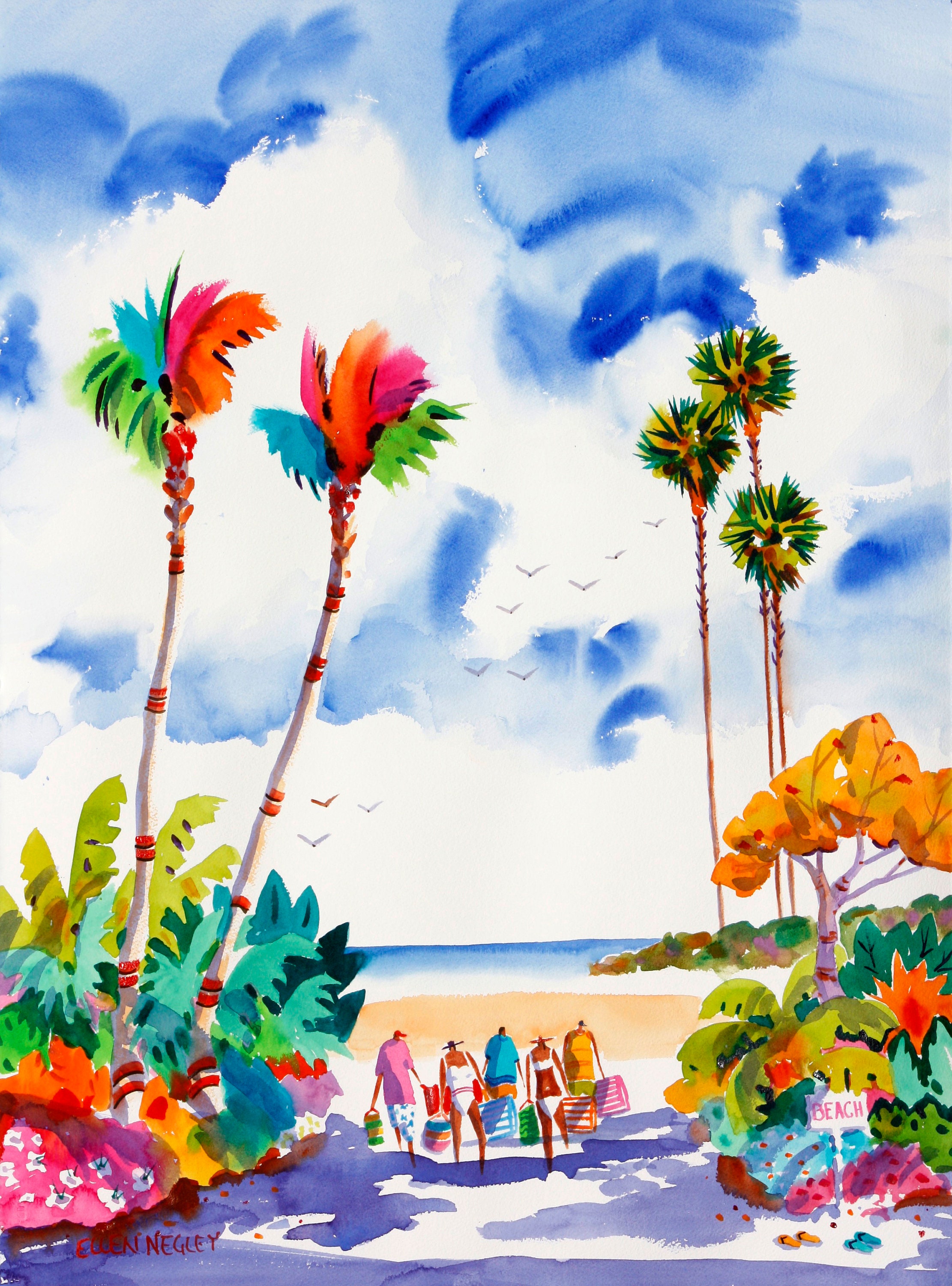 Florida Beach Art Beach Watercolor Print Tropical Print | Etsy