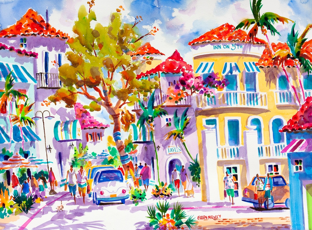 Naples Florida Print, Naples 5th Avenue, Naples Watercolor, Florida Art