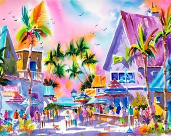 Fort Myers Beach Art, Florida art print, Estero, Tropical Print, Watercolor Print, Ellen Negley Watercolor, Tropical Painting, Beach Art