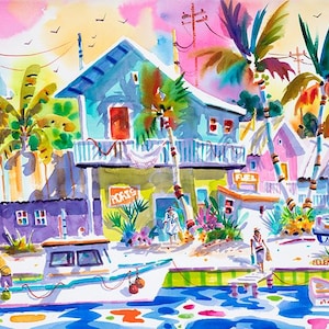 Key West Art, Original Watercolor, Dinghy art, Boat art, Key West Watercolor, Florida Keys art, Tropical art, Ellen Negley, Beach Art