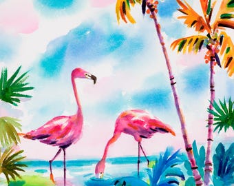 Flamingo Art, Flamingo Gift, Flamingo Painting, Flamingo Watercolor Print, Flamingo Canvas, Pink Flamingo, Flamingo Watercolor, Ellen Negley