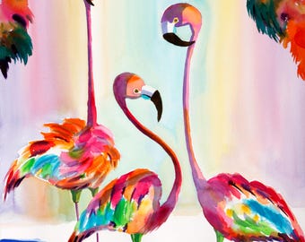 Pink Flamingo Art Print, Flamingo Gift, Flamingo Painting, Flamingo Watercolor Print, Flamingo Canvas Art, Flamingo Lover Gift, Ellen Negley
